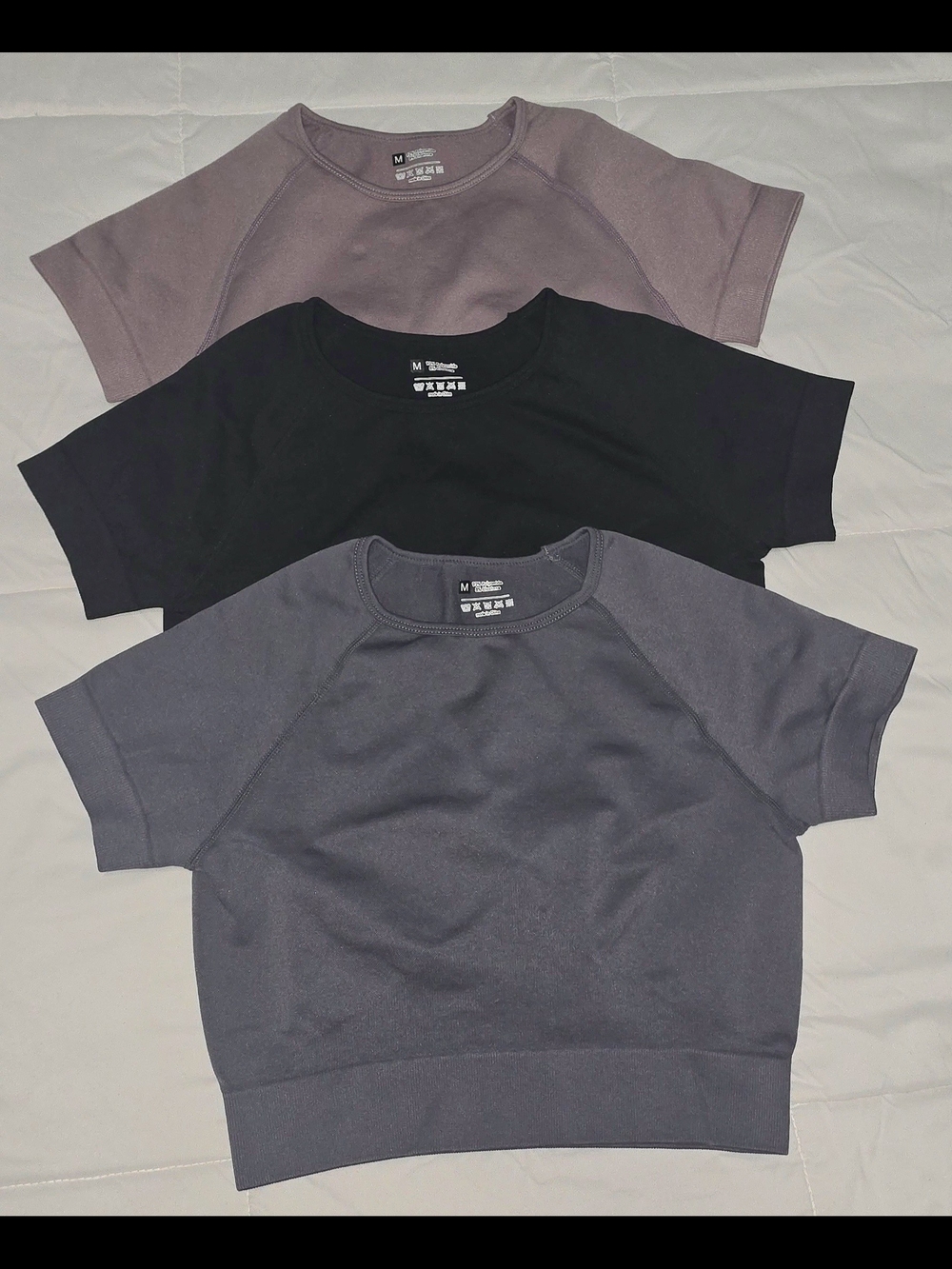 SHEIN Short Sleeve Crop Top Trio - Mauve, Black, Gray